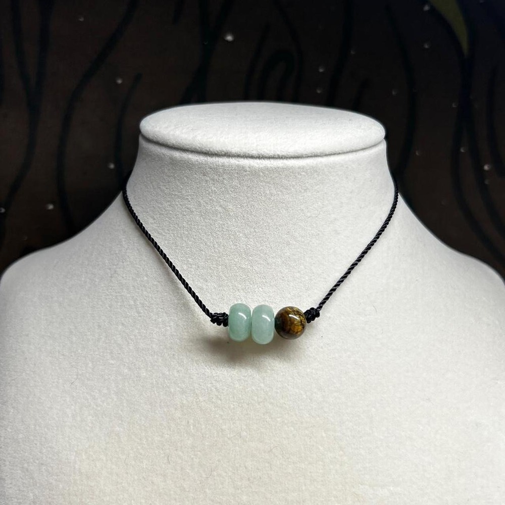 Aventurine Tigers eye gemstone dainty boho chic necklace minimalist cord gift